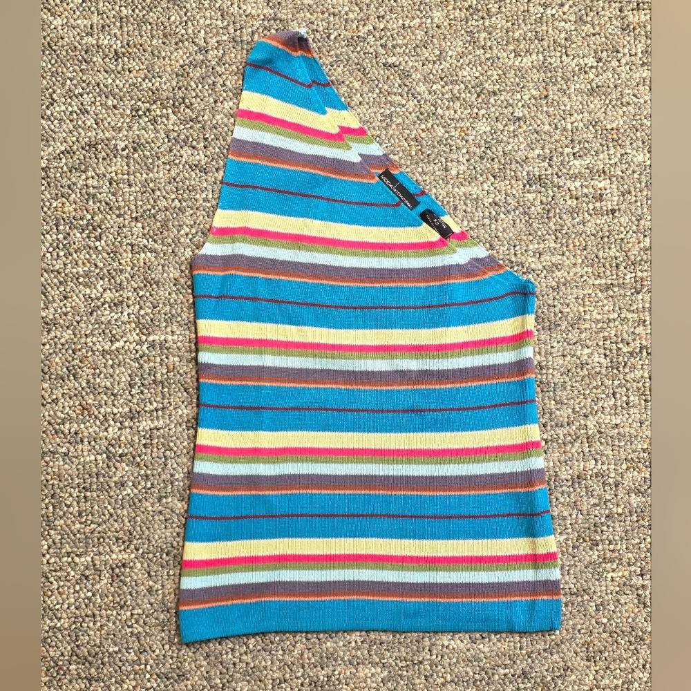 Moda International One-Shoulder Striped Tank Top in Turquoise, Pink, Brown, Lime